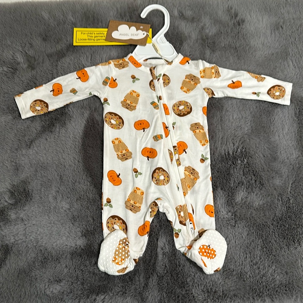NWT Angel Dear pumpkin fall print one piece bodysuit with footies